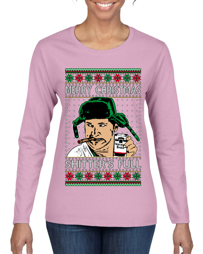 Shitter's Full Cousin Eddie Christmas Family Vacation Ugly Christmas Sweater, Christmas Gifts, Funny Xmas Gift Idea, Womens Graphic Long Sleeve T-Shirt