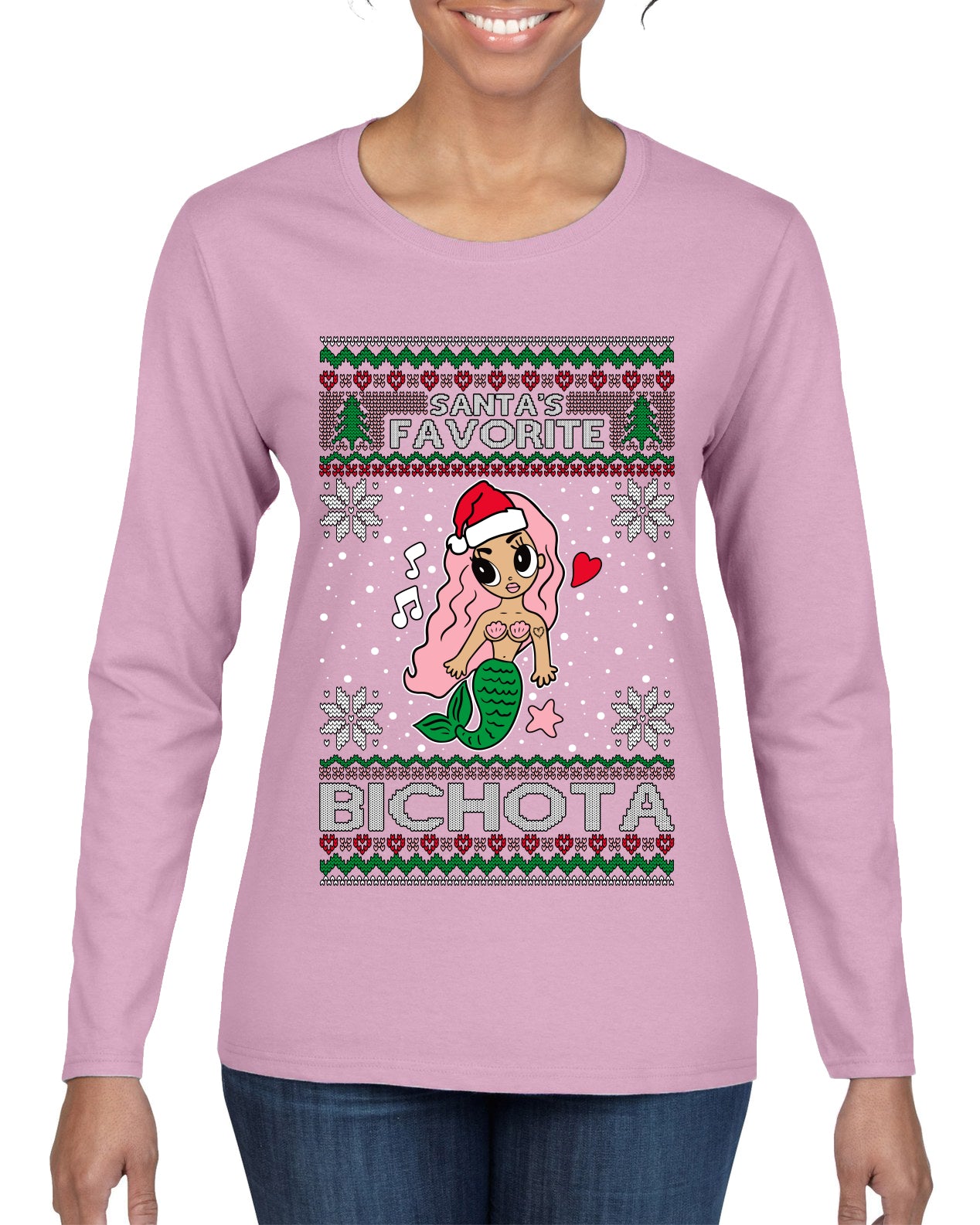 Christmas Karol Santa's Favorite Bichota, Christmas Gifts, Funny Xmas Gift Idea, Ugly Christmas Sweater Womens Graphic Long Sleeve T-Shirt