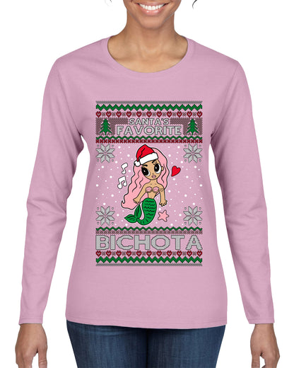 Christmas Karol Santa's Favorite Bichota, Christmas Gifts, Funny Xmas Gift Idea, Ugly Christmas Sweater Womens Graphic Long Sleeve T-Shirt