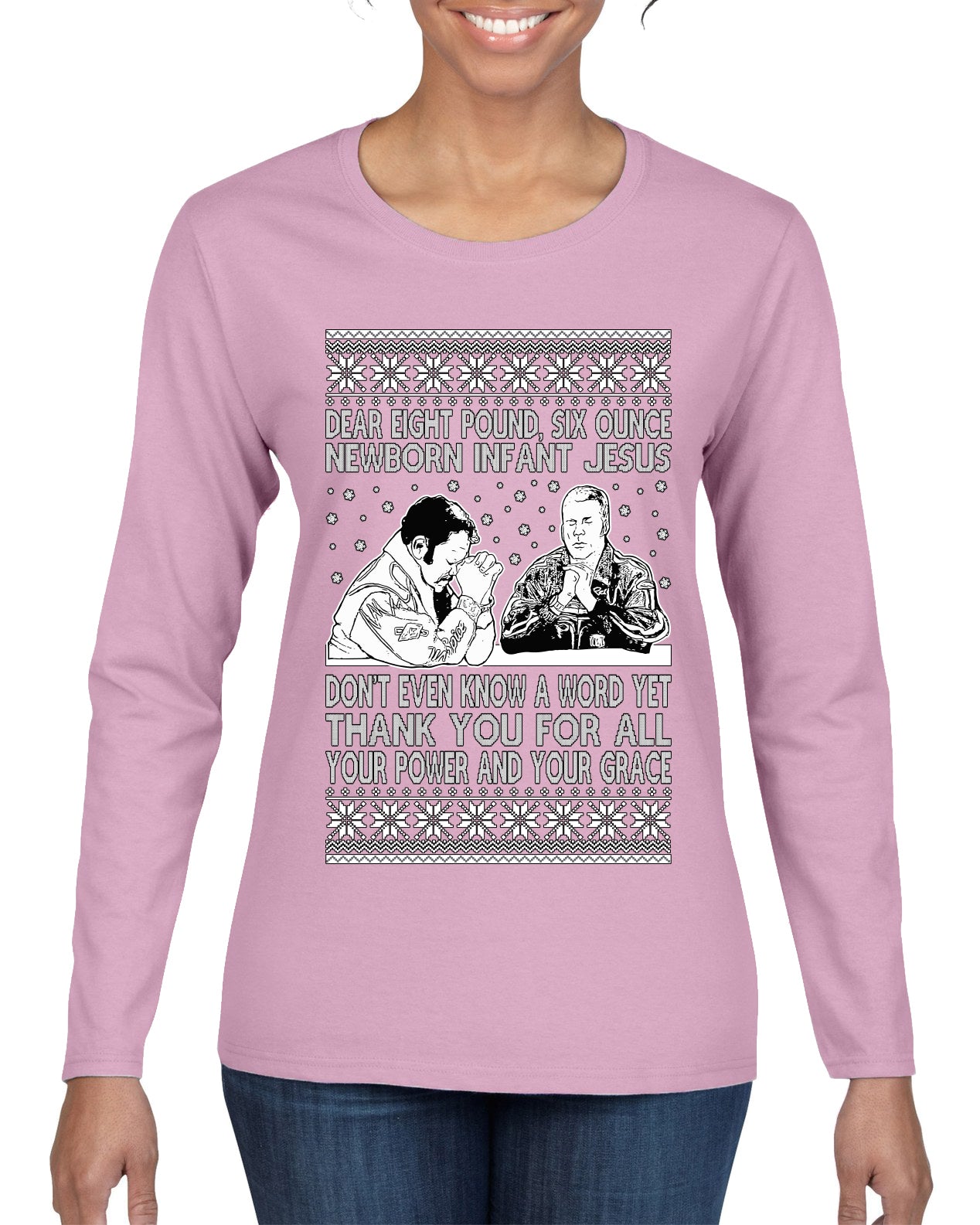 8 Pound 6 Ounce Baby Jesus Shake and Bake, Birthday Jesus,Christmas Gifts, Funny Xmas Gift Idea, Ugly Christmas Sweater Womens Graphic Long Sleeve T-Shirt