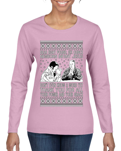 8 Pound 6 Ounce Baby Jesus Shake and Bake, Birthday Jesus,Christmas Gifts, Funny Xmas Gift Idea, Ugly Christmas Sweater Womens Graphic Long Sleeve T-Shirt
