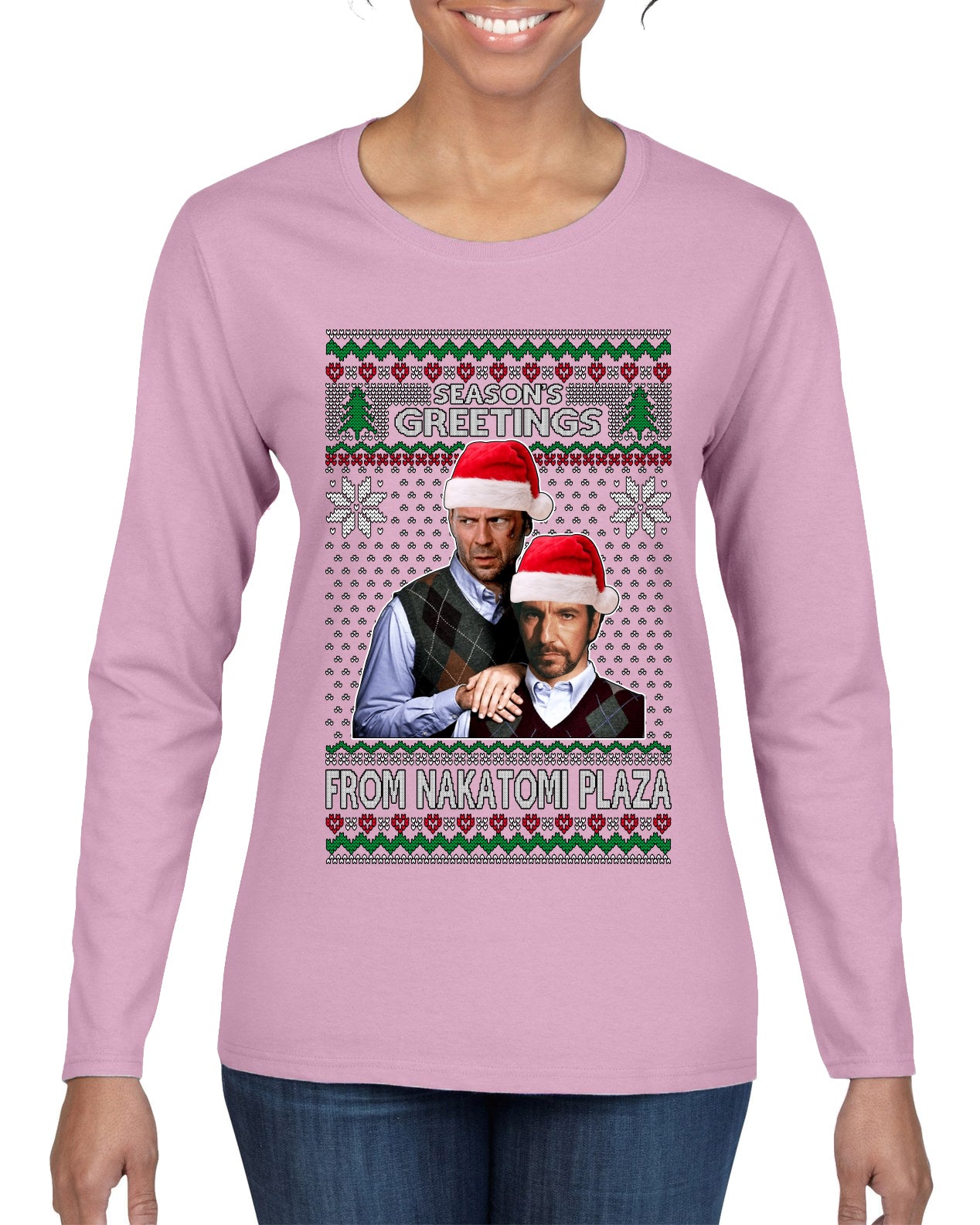 Nakatomi Plaza  Season's Greeting,  Christmas Gifts, Funny Xmas Gift Idea, Ugly Christmas Sweater Womens Graphic Long Sleeve T-Shirt