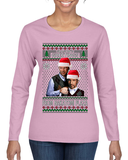 Nakatomi Plaza  Season's Greeting,  Christmas Gifts, Funny Xmas Gift Idea, Ugly Christmas Sweater Womens Graphic Long Sleeve T-Shirt