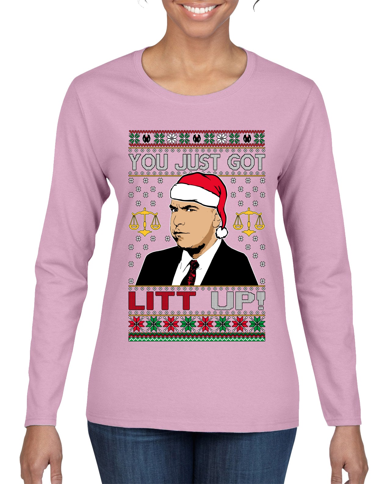 Just Got Litt Up Louis, TV Series, Christmas Gifts, Funny Xmas Gift Idea, Ugly Christmas Sweater Womens Graphic Long Sleeve T-Shirt