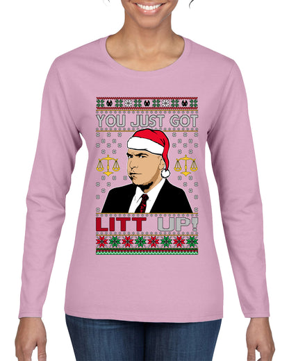 Just Got Litt Up Louis, TV Series, Christmas Gifts, Funny Xmas Gift Idea, Ugly Christmas Sweater Womens Graphic Long Sleeve T-Shirt