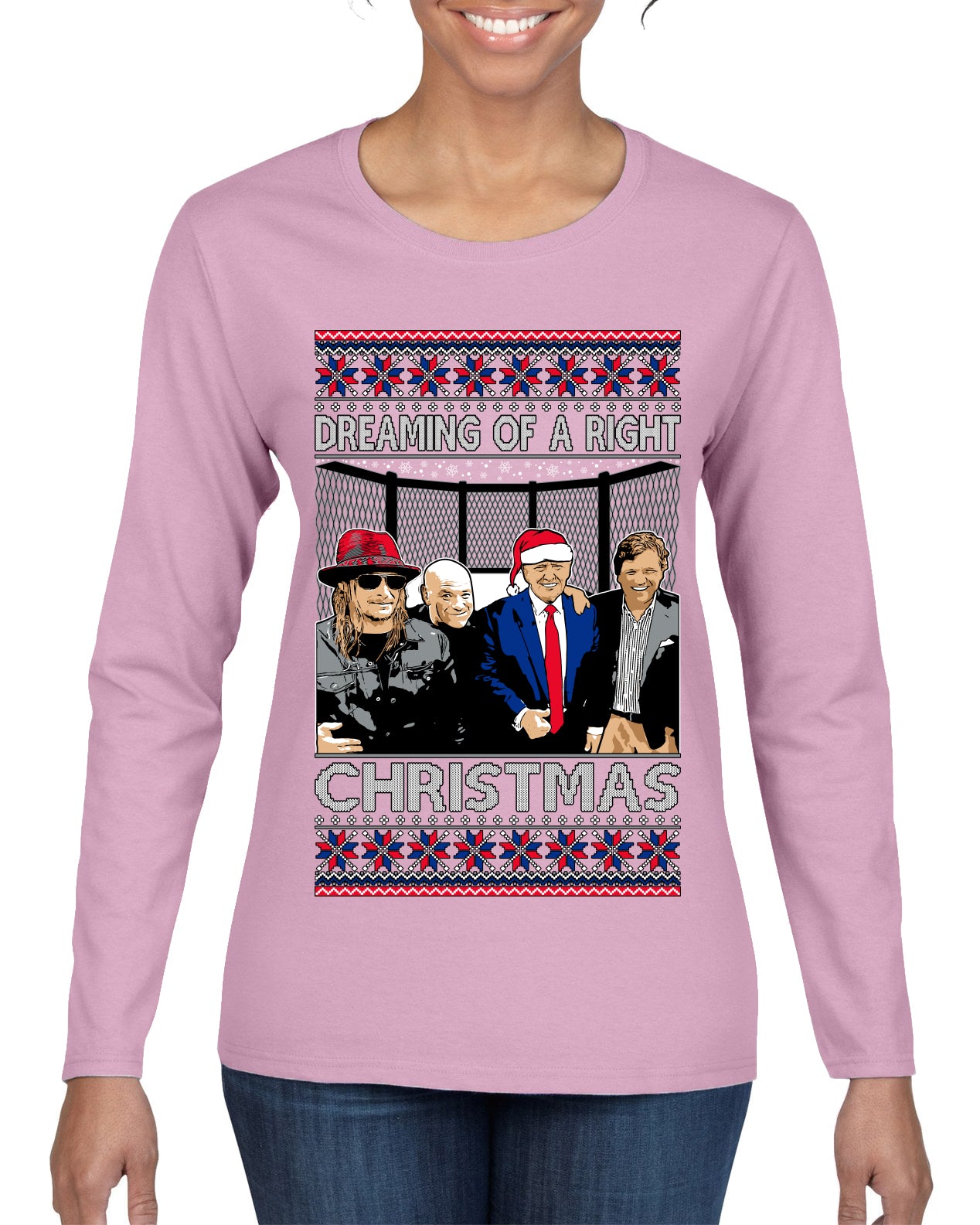 Dreaming Of A Right Christmas, Trump 2024 ,  , Christmas Gifts, Funny Xmas Gift Idea, Ugly Christmas Sweater Womens Graphic Long Sleeve T-Shirt
