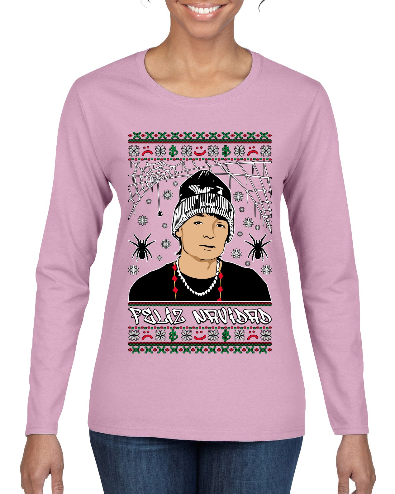 Peso Feliz Navidad Pluma, Feliz Navidad,  Christmas Gifts, Funny Xmas Gift Idea, Ugly Christmas Sweater Womens Graphic Long Sleeve T-Shirt