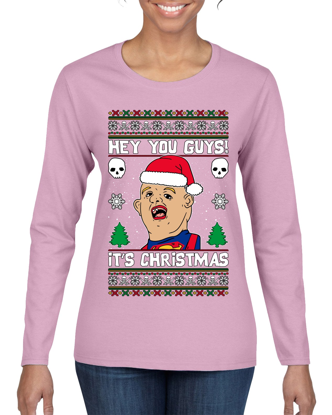 Hey You Guys! It's Sloth Never Say Die, Christmas Gifts, Funny Xmas Gift Idea, Ugly Christmas Sweater Womens Graphic Long Sleeve T-Shirt