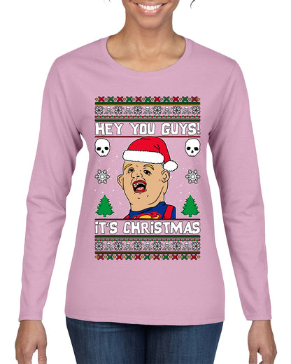 Hey You Guys! It's Sloth Never Say Die, Christmas Gifts, Funny Xmas Gift Idea, Ugly Christmas Sweater Womens Graphic Long Sleeve T-Shirt