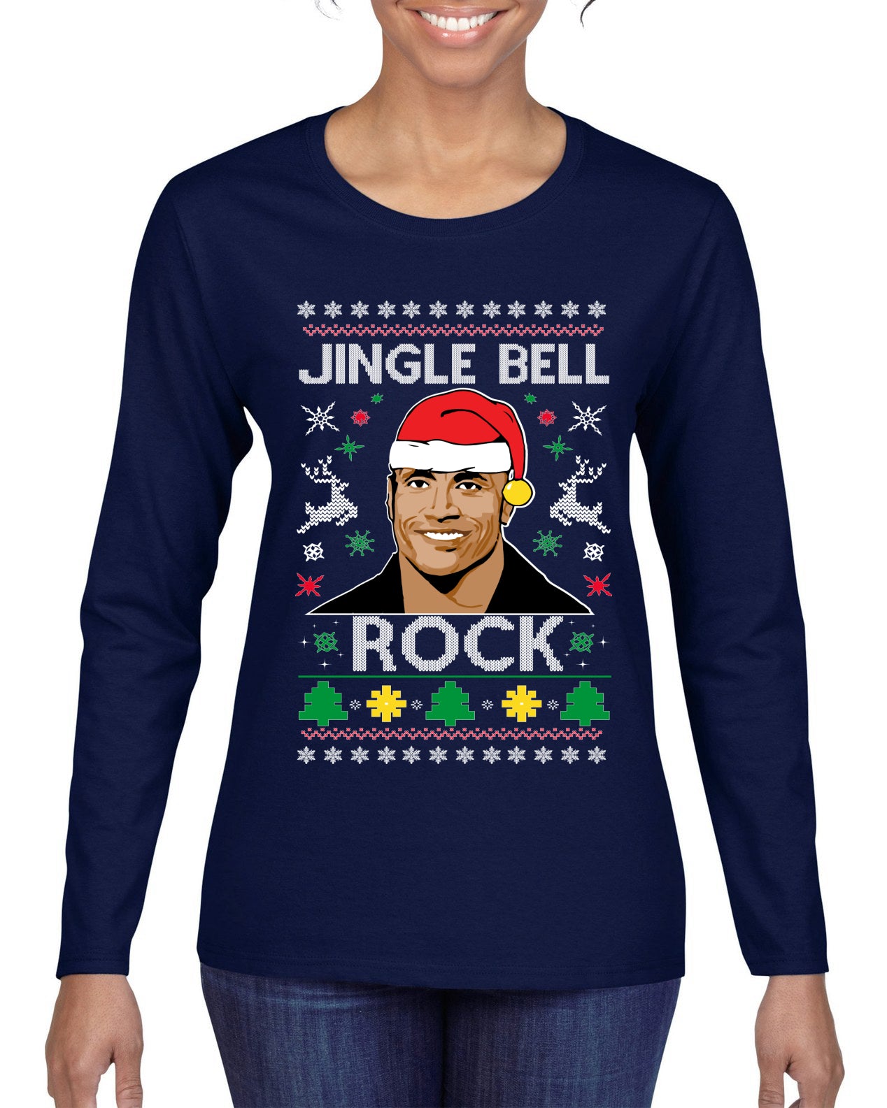 Jingle Bell Rock, Christmas Gifts, Funny Xmas Gift Idea, Ugly Christmas Sweater Womens Graphic Long Sleeve T-Shirt