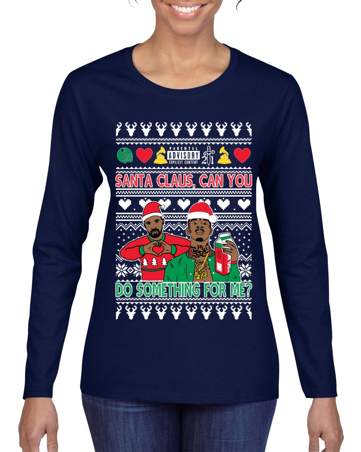 Santa Claus, Can You Do Something For Me? ,Christmas Gifts, Funny Xmas Gift Idea, Ugly Christmas Sweater Womens Graphic Long Sleeve T-Shirt
