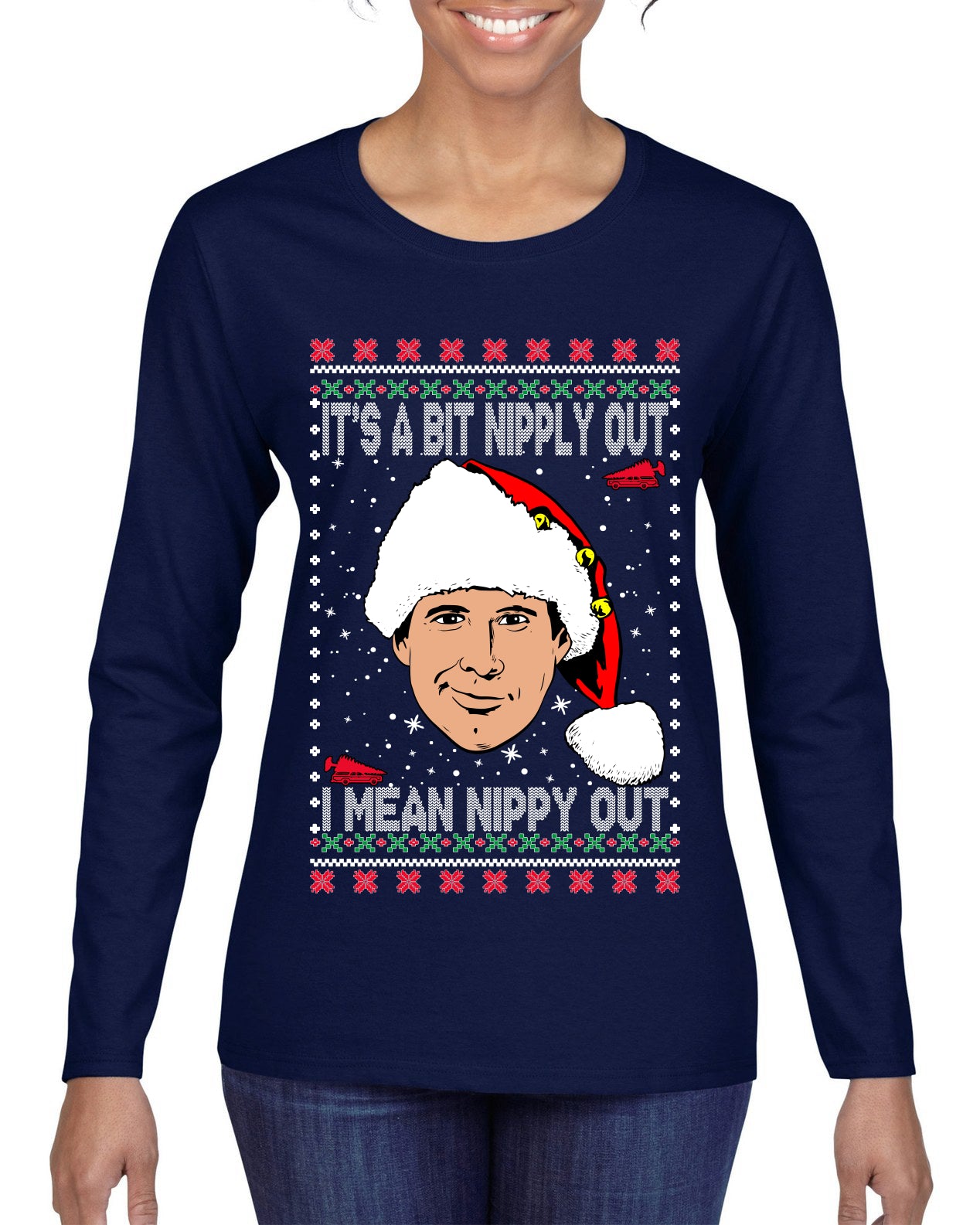 Clark G It's A Bit Nipply Out, Christmas Gifts, Funny Xmas Gift Idea, Ugly Christmas Sweater Womens Graphic Long Sleeve T-Shirt