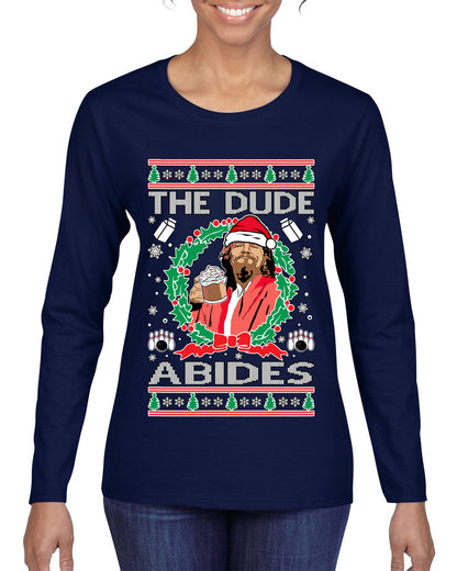 Big Lebowski - The Dude Abides, Christmas Gifts, Funny Xmas Gift Idea, Ugly Christmas Sweater Womens Graphic Long Sleeve T-Shirt