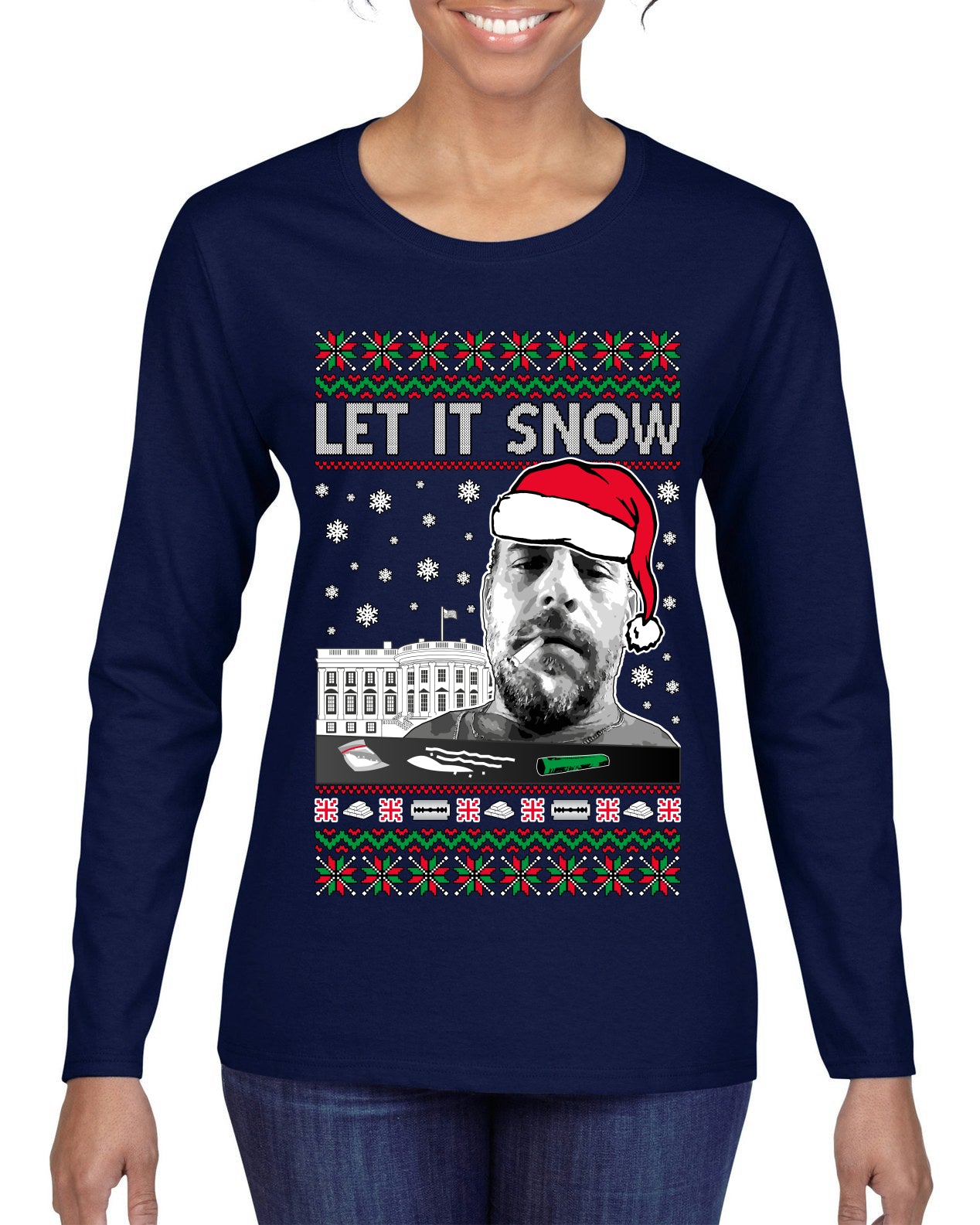 Hunter Let It Snow Biden , Merry Christmas Tee, Ugly Christmas,  Sweater Womens Graphic Long Sleeve T-Shirt