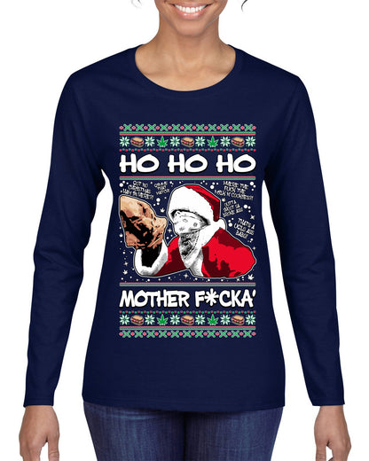 Friday Hood Santa , Merry Christmas Tee, Ugly Christmas,  Sweater Womens Graphic Long Sleeve T-Shirt