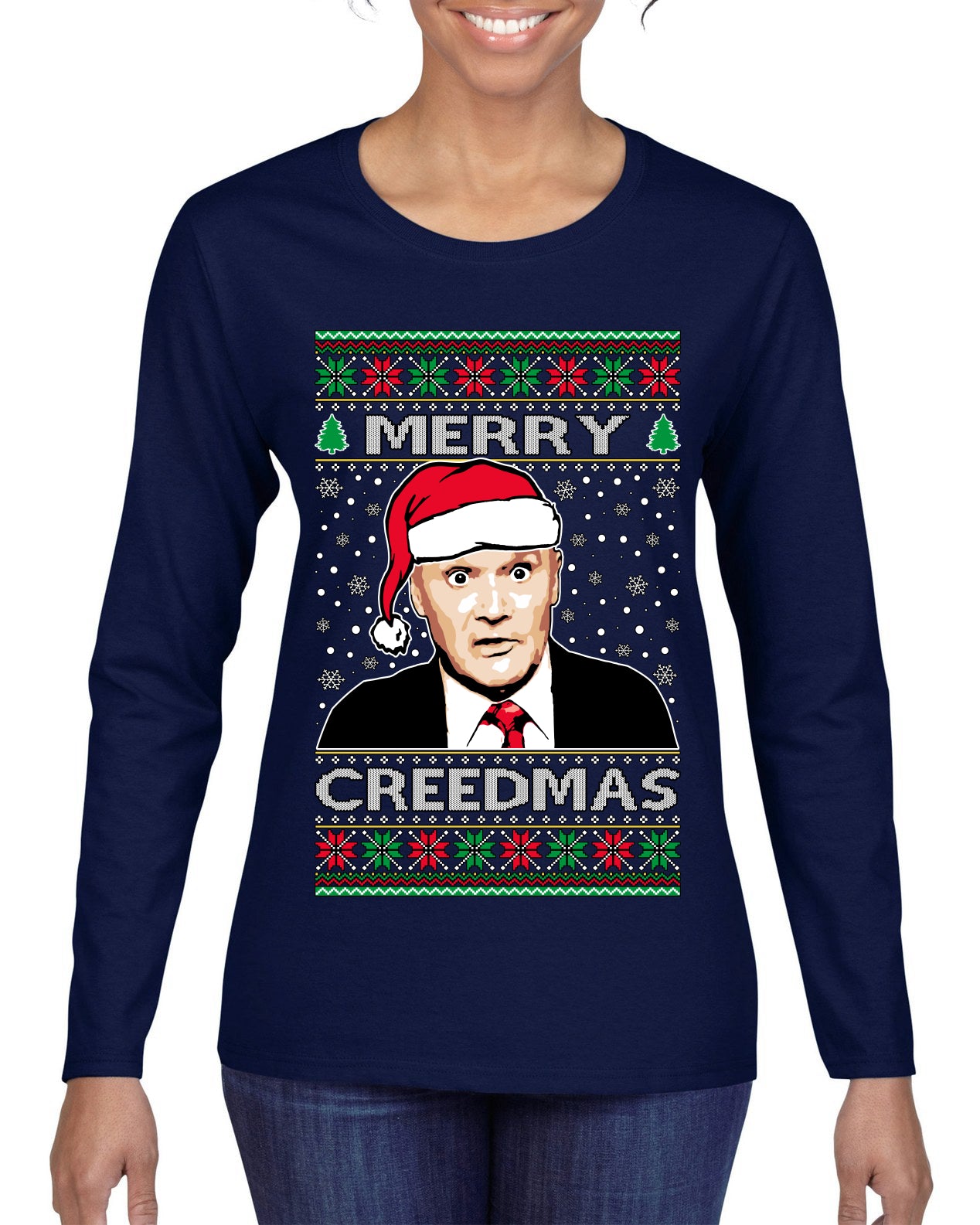 Merry Creedmas , Merry Christmas Tee, Ugly Christmas,  Sweater Womens Graphic Long Sleeve T-Shirt