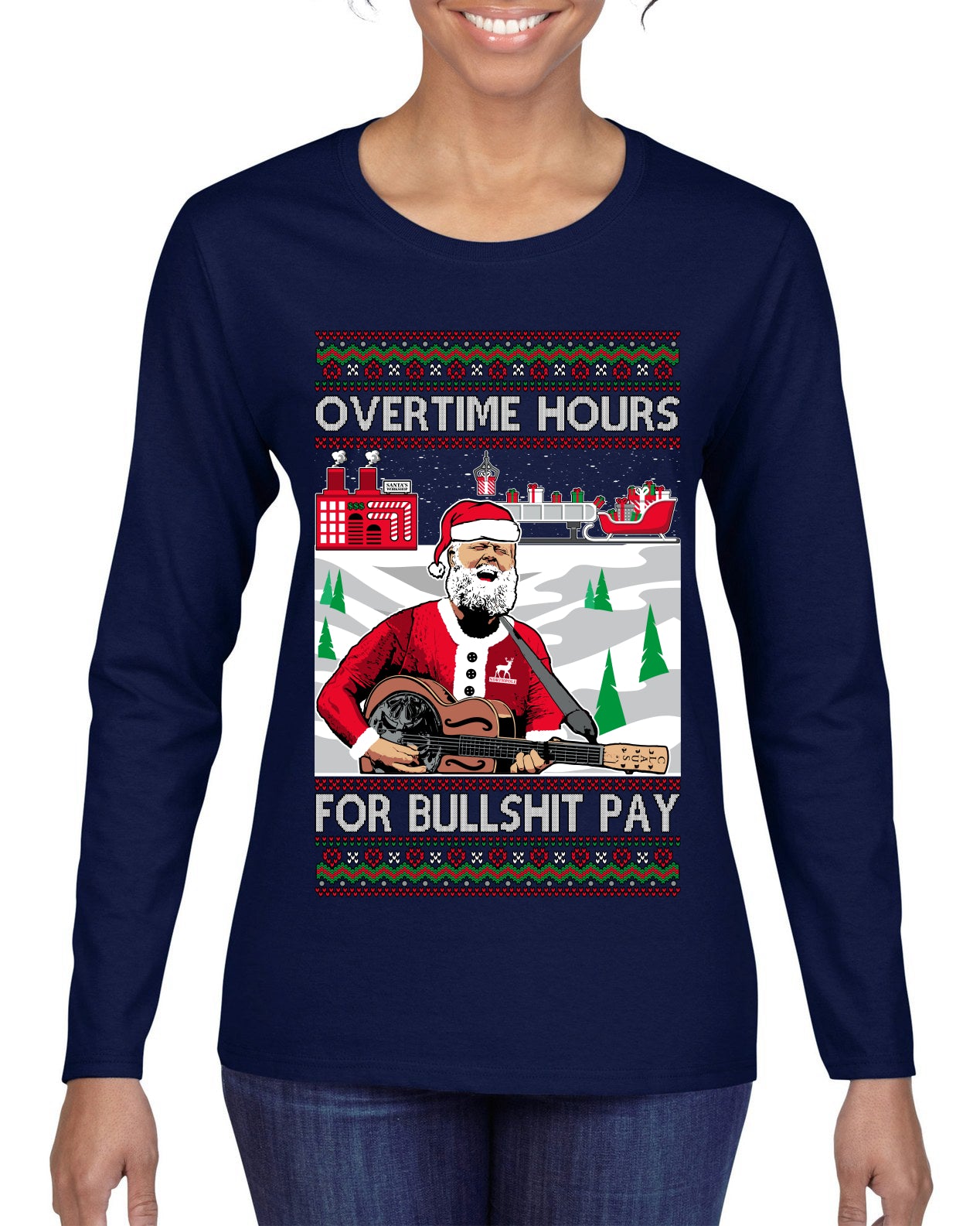Overtime Hours Rich Men North of Richmond, Christmas Gifts, Funny Xmas Gift Idea, Ugly Christmas Sweater Womens Graphic Long Sleeve T-Shirt