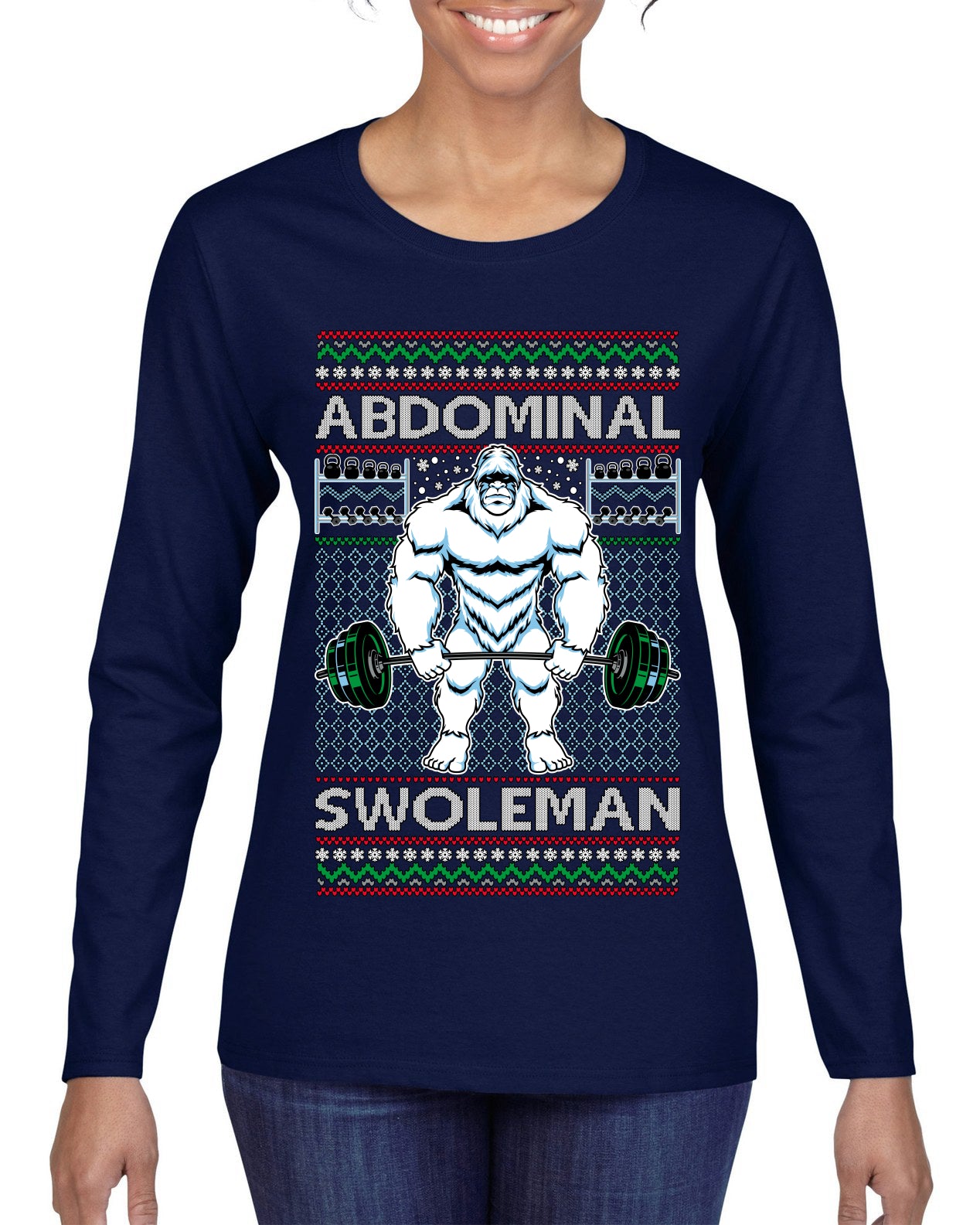 Merry Liftmas Abdominal Swoleman, Christmas Gifts, Funny Xmas Gift Idea, Ugly Christmas Sweater Womens Graphic Long Sleeve T-Shirt