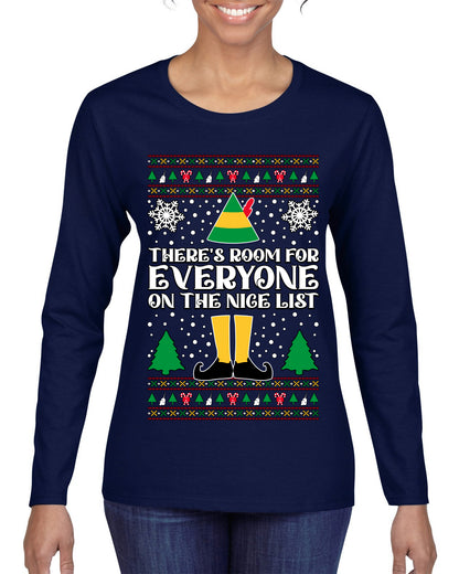 Room For Everyone On The Nice List Christmas Movie Quote, Christmas Gifts, Funny Xmas Gift Idea, Ugly Christmas Sweater Womens Graphic Long Sleeve T-Shirt