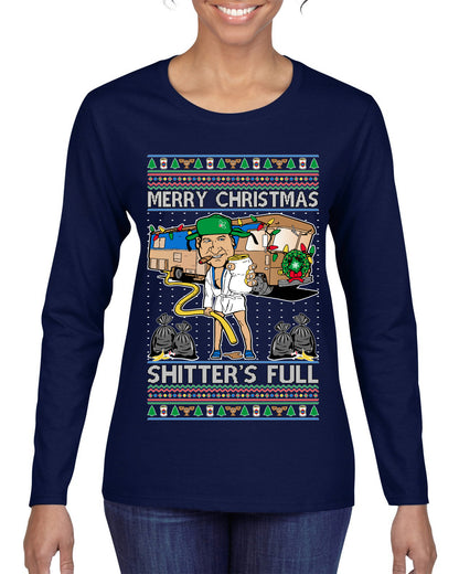 Merry Christmas Shitter's Full Ugly Christmas Sweater, Christmas Gifts, Funny Xmas Gift Idea, Womens Graphic Long Sleeve T-Shirt
