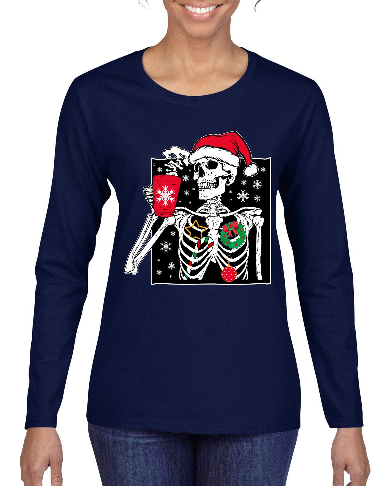 When You're Dead Inside But It's Christmas Ugly Christmas Sweater, Christmas Gifts, Funny Xmas Gift Idea, Womens Graphic Long Sleeve T-Shirt