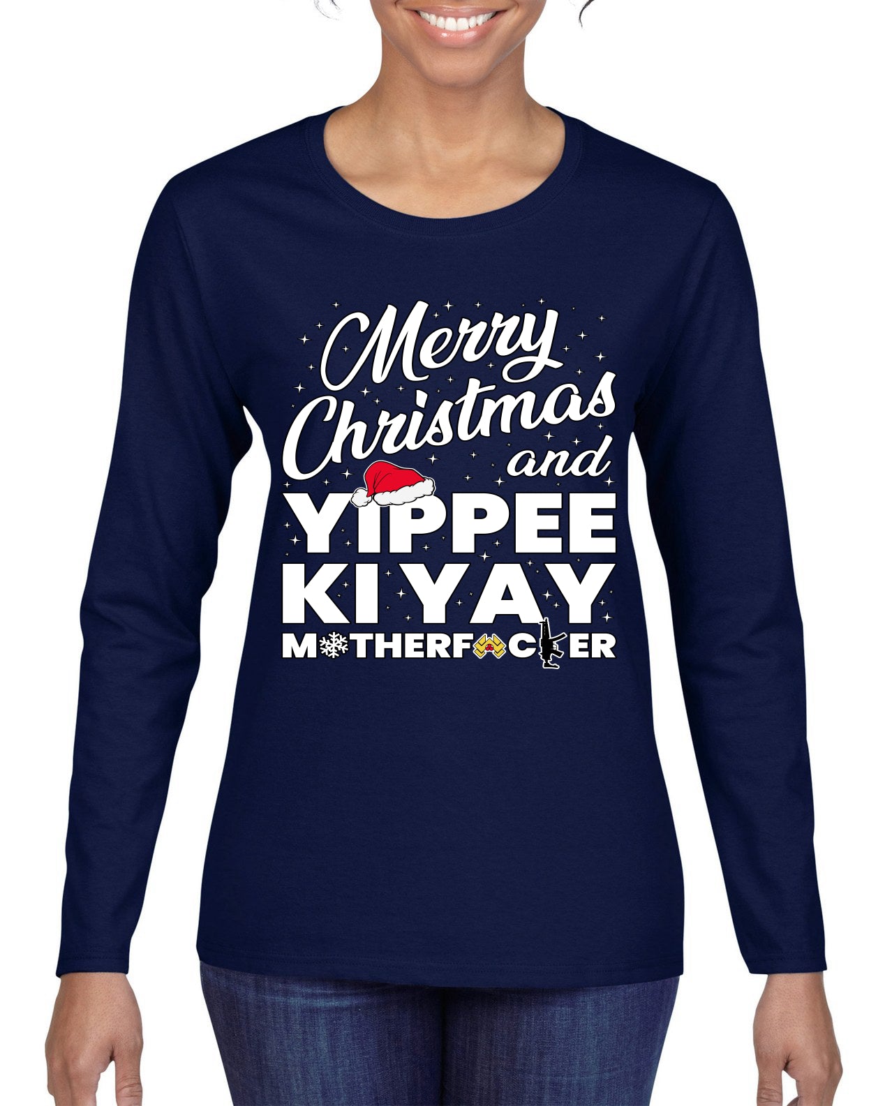 Merry Christmas and Yippee Ki Yay MOFO Ugly Christmas Sweater, Christmas Gifts, Funny Xmas Gift Idea, Womens Graphic Long Sleeve T-Shirt