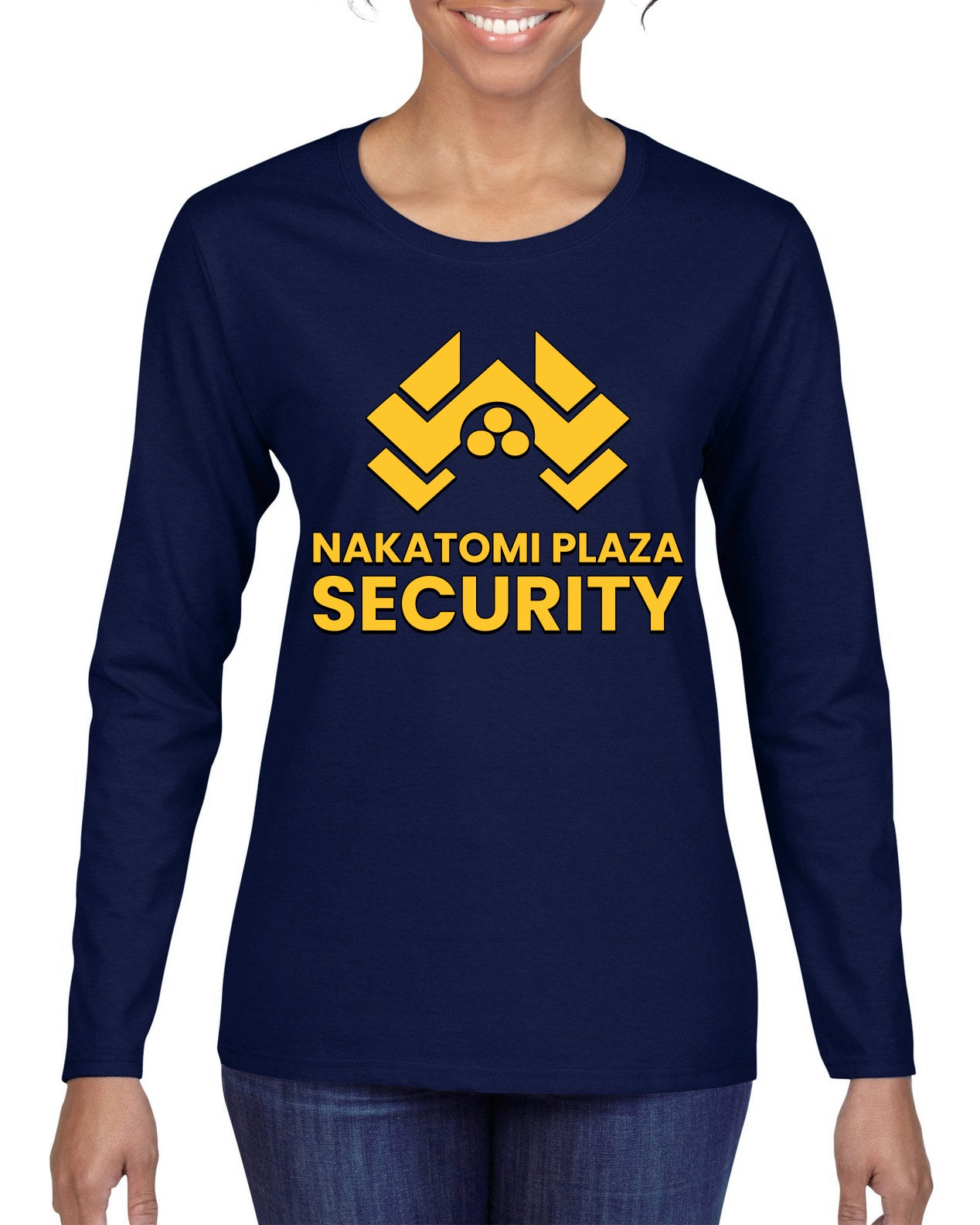 Nakatomi Plaza Security Movie Ugly Christmas Sweater, Christmas Gifts, Funny Xmas Gift Idea, Womens Graphic Long Sleeve T-Shirt