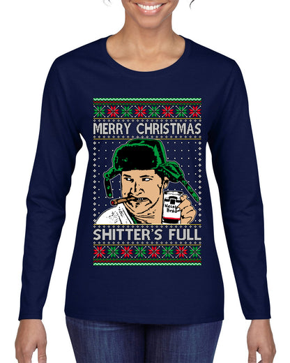 Shitter's Full Cousin Eddie Christmas Family Vacation Ugly Christmas Sweater, Christmas Gifts, Funny Xmas Gift Idea, Womens Graphic Long Sleeve T-Shirt