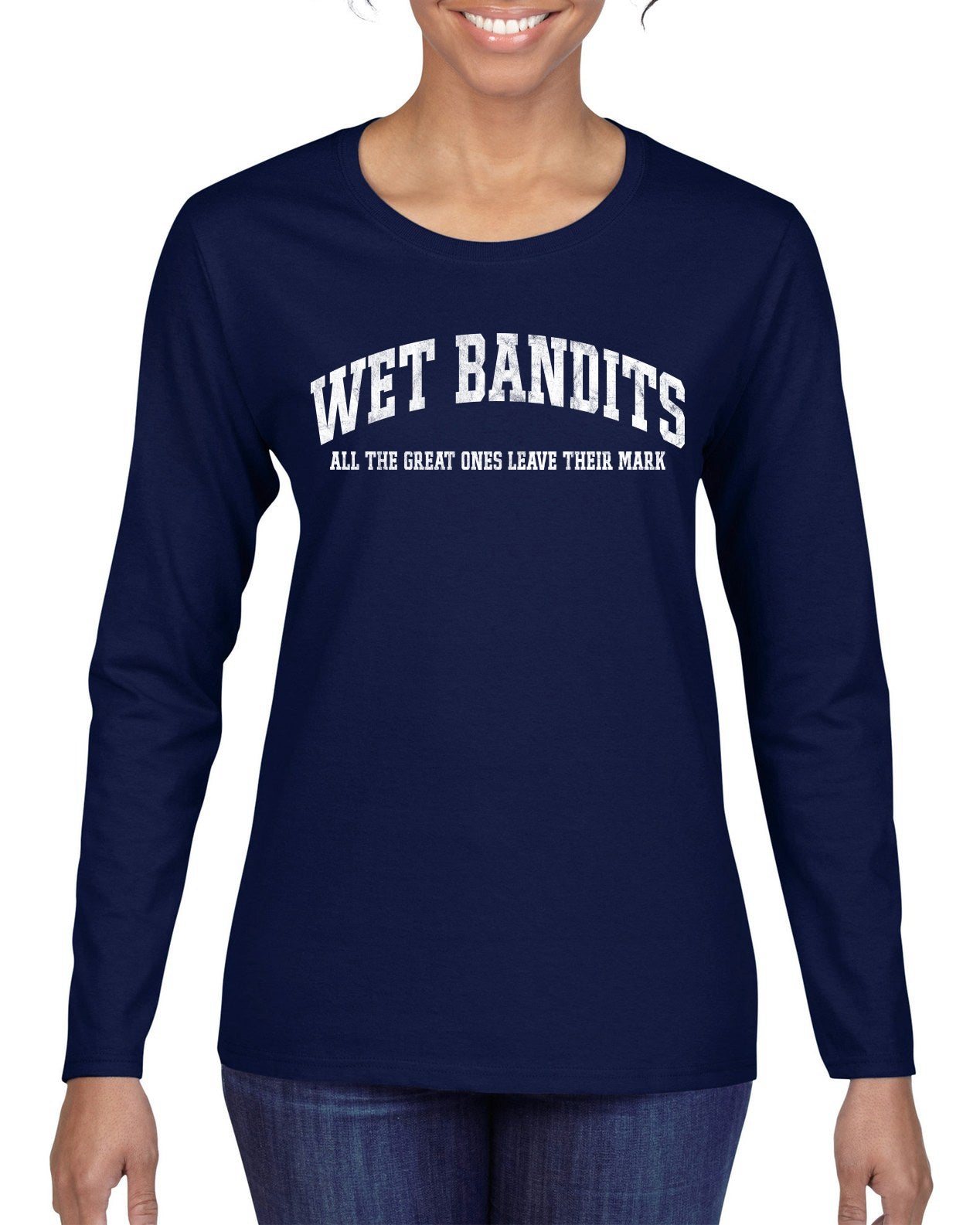 Vintage Movie Quote Wet Bandits Leave They're Mark, Christmas Gifts, Funny Xmas Gift Idea, Ugly Christmas Sweater Womens Graphic Long Sleeve T-Shirt