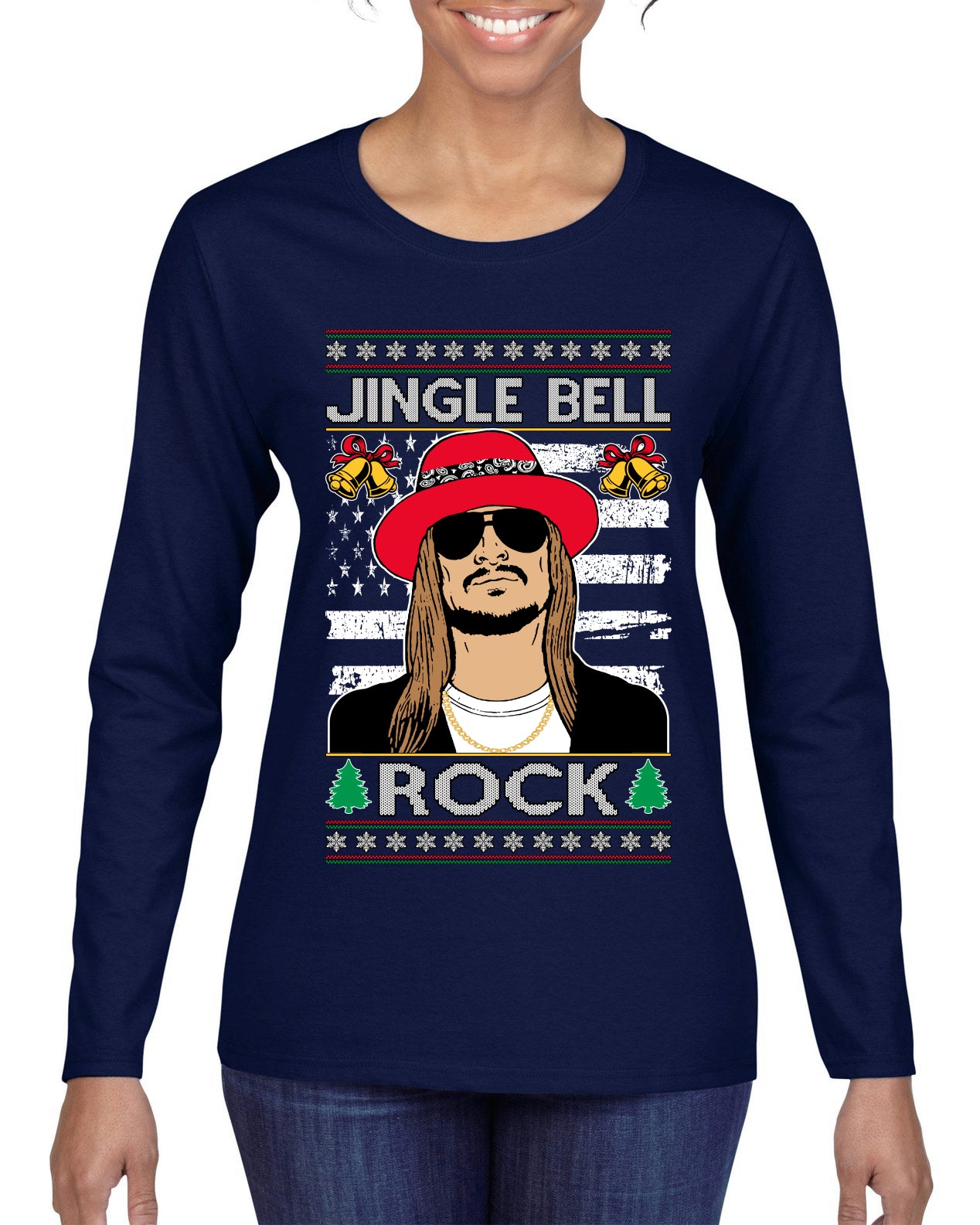 Kid RapperJingle Bell Rock  Country Music, Christmas Gifts, Funny Xmas Gift Idea Ugly Christmas Sweater Womens Graphic Long Sleeve T-Shirt
