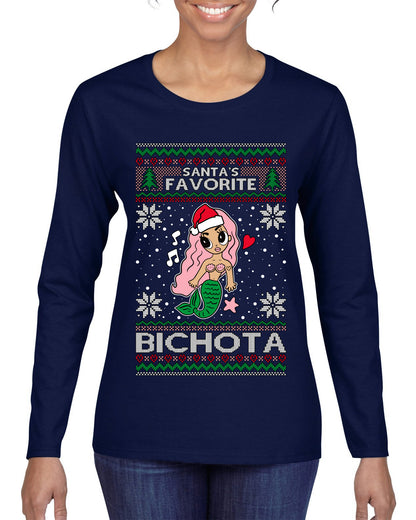 Christmas Karol Santa's Favorite Bichota, Christmas Gifts, Funny Xmas Gift Idea, Ugly Christmas Sweater Womens Graphic Long Sleeve T-Shirt