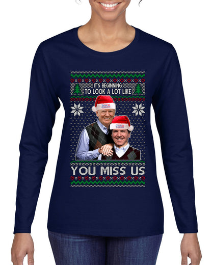 Trump Carlson 24 Beginning To Look Like You Miss Us, Christmas Gifts, Funny Xmas Gift Idea, Ugly Christmas Sweater Womens Graphic Long Sleeve T-Shirt