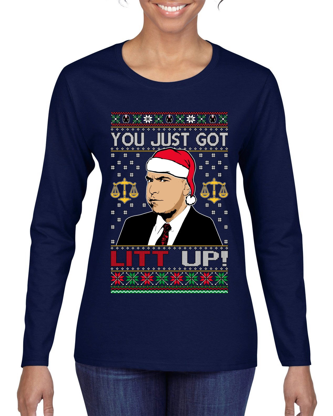 Just Got Litt Up Louis, TV Series, Christmas Gifts, Funny Xmas Gift Idea, Ugly Christmas Sweater Womens Graphic Long Sleeve T-Shirt
