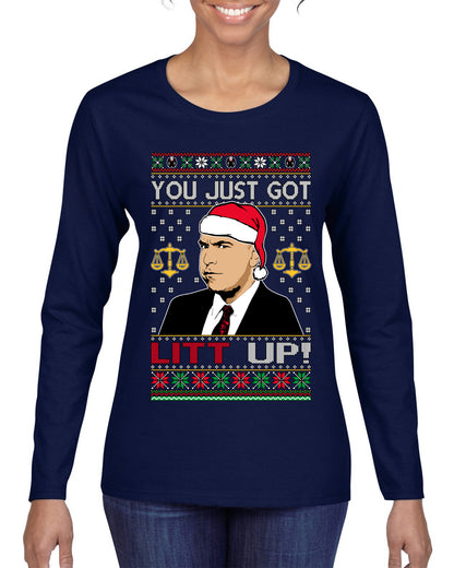 Just Got Litt Up Louis, TV Series, Christmas Gifts, Funny Xmas Gift Idea, Ugly Christmas Sweater Womens Graphic Long Sleeve T-Shirt