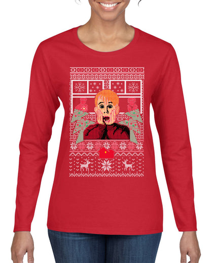 Kevin Merry Xmas Movie Fan, Christmas Gifts, Funny Xmas Gift Idea, Ugly Christmas Sweater Womens Graphic Long Sleeve T-Shirt
