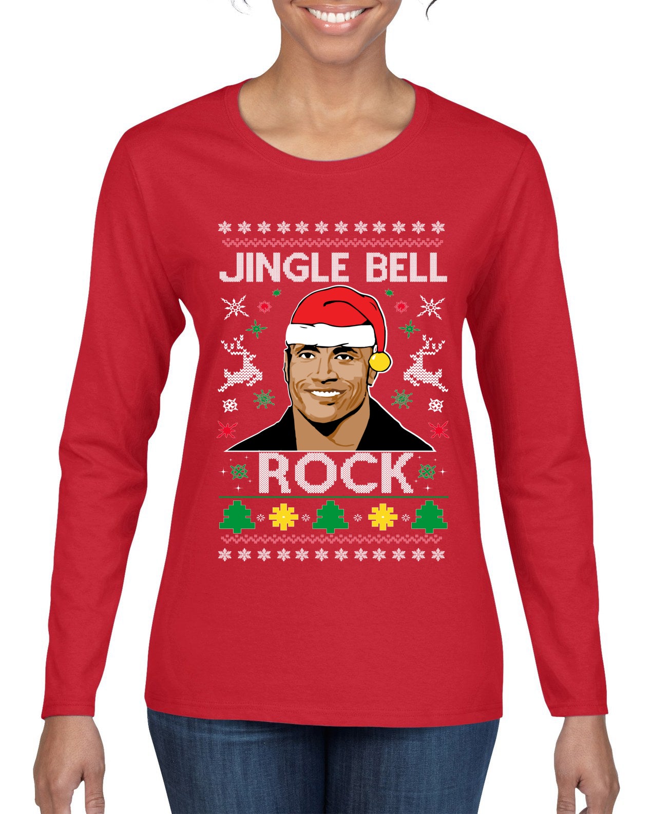 Jingle Bell Rock, Christmas Gifts, Funny Xmas Gift Idea, Ugly Christmas Sweater Womens Graphic Long Sleeve T-Shirt