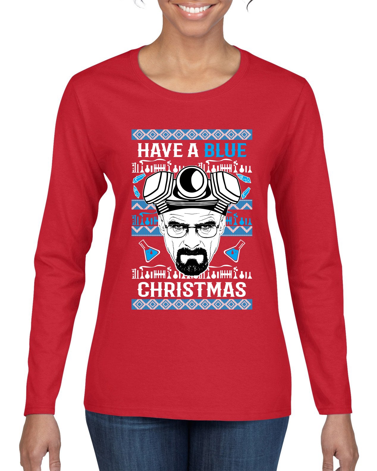 Have a Blue Christmas Walter Breaking TV Christmas, Christmas Gifts, Funny Xmas Gift Idea, Ugly Christmas Sweater Womens Graphic Long Sleeve T-Shirt