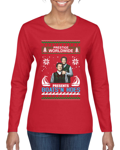 Prestige Worldwide Boats N' Hoes Step Brothers, Christmas Gifts, Funny Xmas Gift Idea, Ugly Christmas Sweater Womens Graphic Long Sleeve T-Shirt