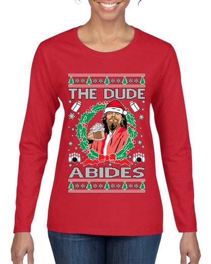 Big Lebowski - The Dude Abides, Christmas Gifts, Funny Xmas Gift Idea, Ugly Christmas Sweater Womens Graphic Long Sleeve T-Shirt