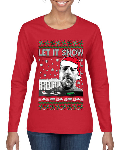 Hunter Let It Snow Biden , Merry Christmas Tee, Ugly Christmas,  Sweater Womens Graphic Long Sleeve T-Shirt