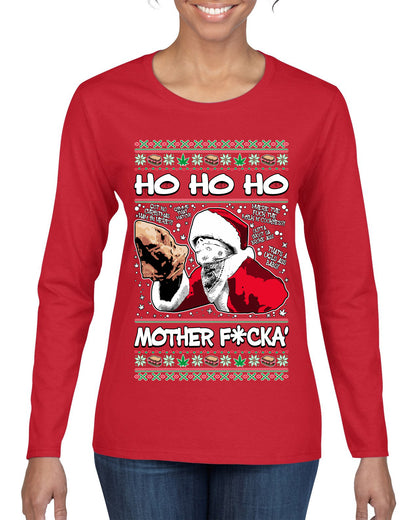 Friday Hood Santa , Merry Christmas Tee, Ugly Christmas,  Sweater Womens Graphic Long Sleeve T-Shirt