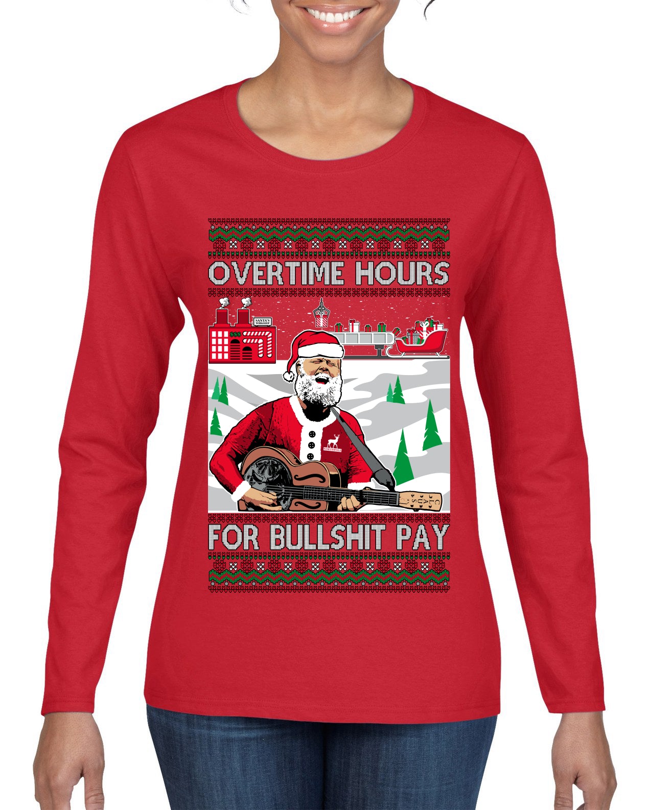 Overtime Hours Rich Men North of Richmond, Christmas Gifts, Funny Xmas Gift Idea, Ugly Christmas Sweater Womens Graphic Long Sleeve T-Shirt
