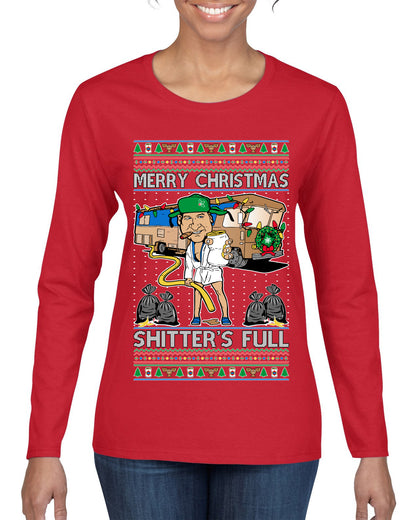 Merry Christmas Shitter's Full Ugly Christmas Sweater, Christmas Gifts, Funny Xmas Gift Idea, Womens Graphic Long Sleeve T-Shirt