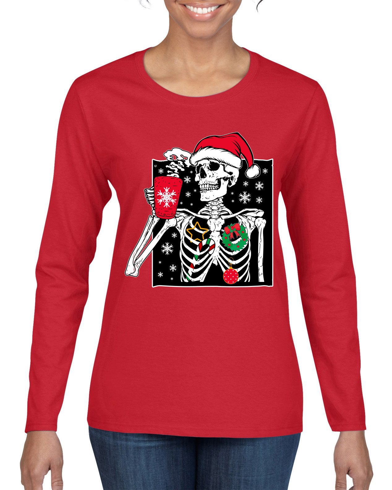 When You're Dead Inside But It's Christmas Ugly Christmas Sweater, Christmas Gifts, Funny Xmas Gift Idea, Womens Graphic Long Sleeve T-Shirt