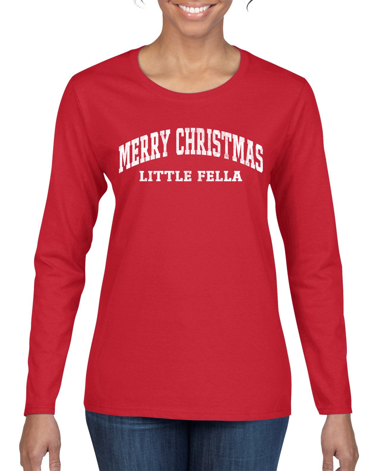 Vintage Movie Quote Merry Christmas Little Fella, Christmas Gifts, Funny Xmas Gift Idea, Ugly Christmas Sweater Womens Graphic Long Sleeve T-Shirt