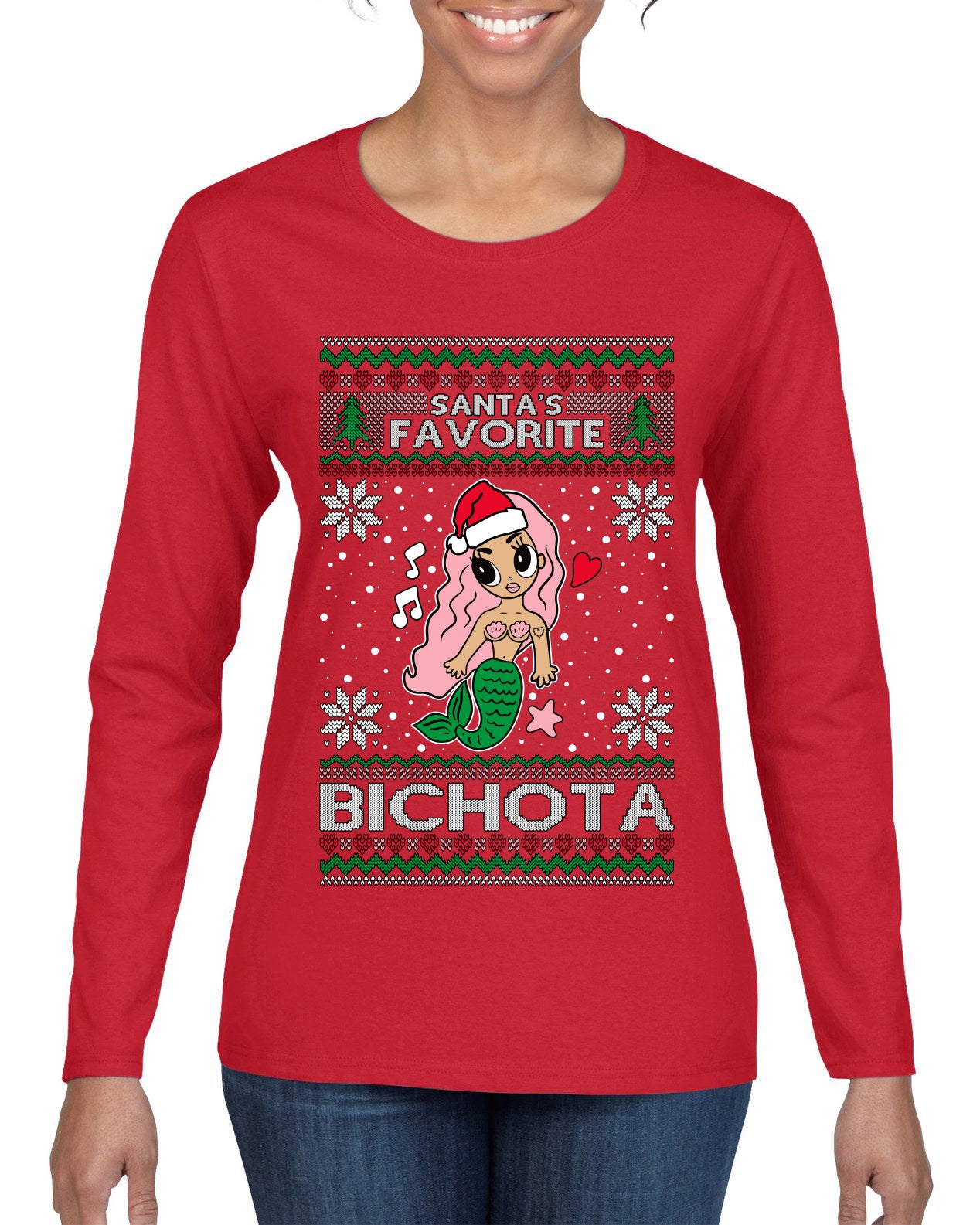 Christmas Karol Santa's Favorite Bichota, Christmas Gifts, Funny Xmas Gift Idea, Ugly Christmas Sweater Womens Graphic Long Sleeve T-Shirt