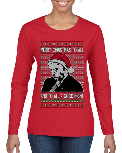 A Good Night Sleepy Joe Merry Xmas To All,Christmas Gifts, Funny Xmas Gift Idea, Ugly Christmas Sweater Womens Graphic Long Sleeve T-Shirt