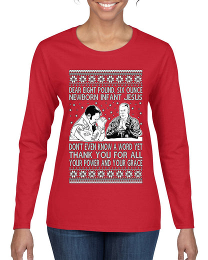 8 Pound 6 Ounce Baby Jesus Shake and Bake, Birthday Jesus,Christmas Gifts, Funny Xmas Gift Idea, Ugly Christmas Sweater Womens Graphic Long Sleeve T-Shirt