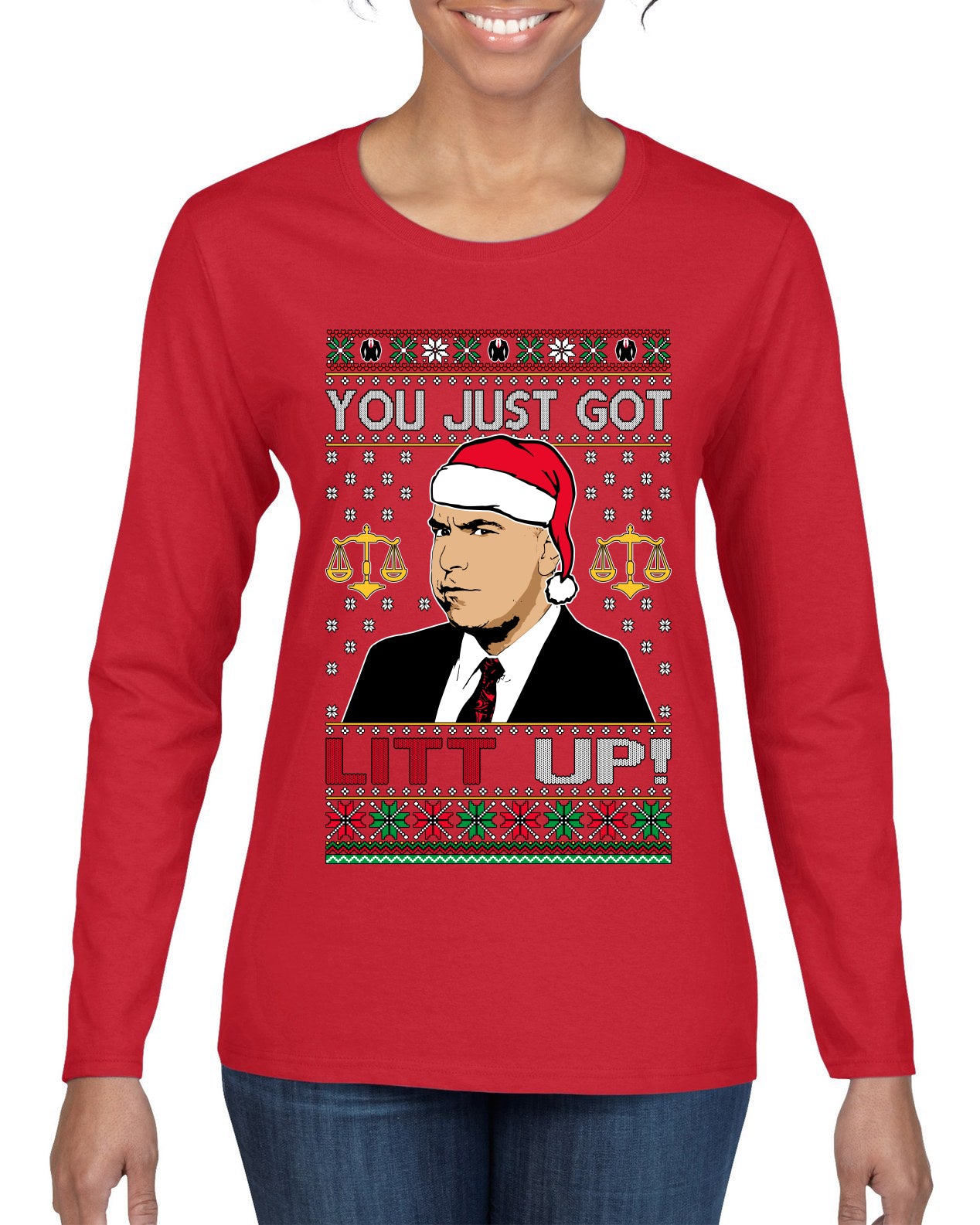 Just Got Litt Up Louis, TV Series, Christmas Gifts, Funny Xmas Gift Idea, Ugly Christmas Sweater Womens Graphic Long Sleeve T-Shirt