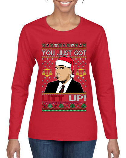 Just Got Litt Up Louis, TV Series, Christmas Gifts, Funny Xmas Gift Idea, Ugly Christmas Sweater Womens Graphic Long Sleeve T-Shirt